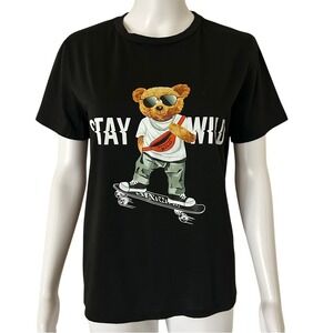Shein Big Kids Stay Wild Cool Bear Graphic Short Sleeve Tee Shirt - Size 13-14 Y